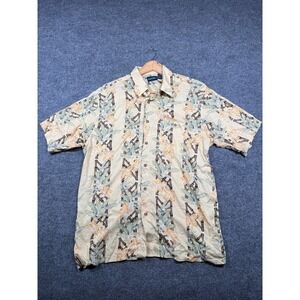 Vintage Puritan Hawaiian Aloha Shirt Mens Large Ivory Bamboo Jungle Print Casual